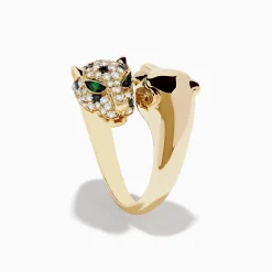 Rings|Effy Jewelry Signature 14K Yellow Gold Diamond and Emerald Double Panther Ring