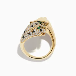 Rings|Effy Jewelry Signature 14K Yellow Gold Diamond and Emerald Double Panther Ring