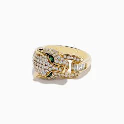 Rings|Effy Jewelry Signature 14K Yellow Gold Diamond and Emerald Panther Ring