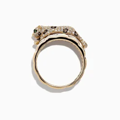 Rings|Effy Jewelry Signature 14K Yellow Gold Diamond and Tsavorite Panther Ring, 0.64 TCW