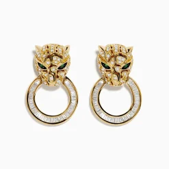 Earrings|Effy Jewelry Signature 14K Yellow Gold Diamond and Emerald Panther Earrings