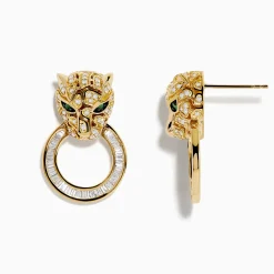 Earrings|Effy Jewelry Signature 14K Yellow Gold Diamond and Emerald Panther Earrings