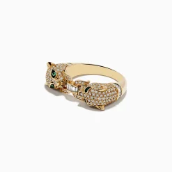 Rings|Effy Jewelry Signature 14K Yellow Gold Diamond and Emerald Panther Ring