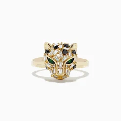 Rings|BH Multi Signature 14K Yellow Gold Diamond and Emerald Panther Ring