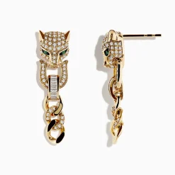 Earrings|Effy Jewelry Signature 14K Yellow Gold Diamond and Emerald Panther Earrings