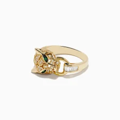 Rings|Effy Jewelry Signature 14K Yellow Gold Diamond and Emerald Panther Ring