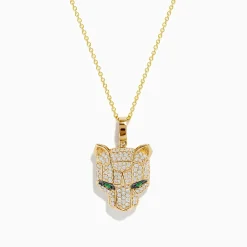Necklaces & Pendants|Effy Jewelry Signature 14K Yellow Gold Emerald and Diamond Panther Pendant