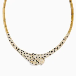 Necklaces & Pendants|Effy Jewelry Signature 14K Yellow Gold Emerald, Black and White Diamond Necklace