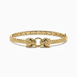 Bracelets|Effy Jewelry Signature 14K Yellow Gold Emerald and Diamond Panther Bangle