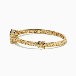 Bracelets|Effy Jewelry Signature 14K Yellow Gold Emerald and Diamond Panther Bangle