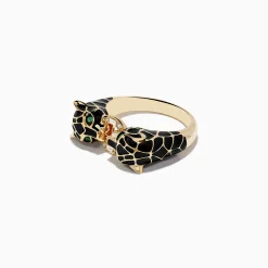 Rings|Effy Jewelry Signature 14K Yellow Gold Emerald and Diamond Black Enamel Panther Ring