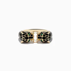 Rings|Effy Jewelry Signature 14K Yellow Gold Emerald and Diamond Black Enamel Panther Ring