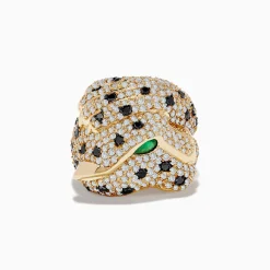Rings|Effy Jewelry Signature 14K Yellow Gold Emerald, Black and White Diamond Ring