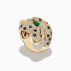 Rings|Effy Jewelry Signature 14K Yellow Gold Emerald, Black and White Diamond Ring