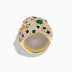 Rings|Effy Jewelry Signature 14K Yellow Gold Emerald, Black and White Diamond Ring