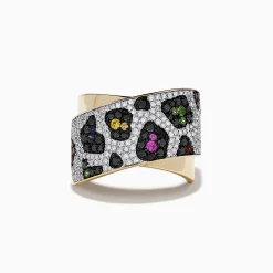 Rings|Effy Jewelry Signature 14K Yellow Gold Multi Sapphire, Black and White Diamond Animal Print Ring