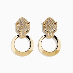 Earrings|Effy Jewelry Signature 14K Yellow Gold Sapphire and Diamond Panther Earrings