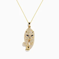 Necklaces & Pendants|Effy Jewelry Signature 14K Yellow Gold Sapphire and Diamond Panther Necklace