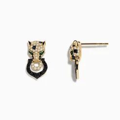 Earrings|Effy Jewelry Signature 14K Yellow Gold White and Black Diamond Panther Earrings