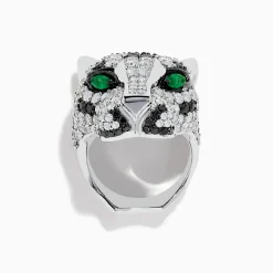 Rings|Effy Jewelry Signature Panther Head 14K White Gold Diamond u0026 Emerald Ring