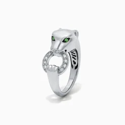 Rings|Effy Jewelry Signature Sterling Silver Diamond and Tsavorite Panther Ring, 0.13 TCW