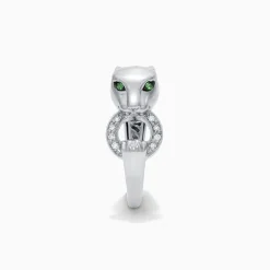 Rings|Effy Jewelry Signature Sterling Silver Diamond and Tsavorite Panther Ring, 0.13 TCW
