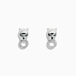 Earrings|Effy Jewelry Signature Sterling Silver Diamond and Tsavorite Panther Stud Earrings, 0.16 TCW