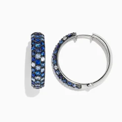 Earrings|BH Multi Splash Silver Blue Sapphire 1" Hoop Earrings, 3.97 TCW