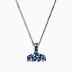 Necklaces & Pendants|BH Multi Splash Sterling Silver Blue Sapphire Whale's Tail Pendant, 2.05 TCW