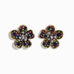 Earrings|Effy Jewelry Splash Sterling Silver Diamond, Sapphires u0026 Tsavorite Flower Earrings