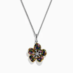 Necklaces & Pendants|Effy Jewelry Splash Sterling Silver Diamond, Sapphires u0026 Tsavorite Flower Necklace