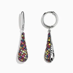 Earrings|BH Multi Splash Sterling Silver Multi Color Sapphire Drop Earrings, 4.10 TCW