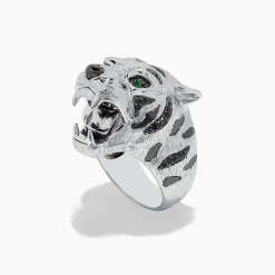 Rings|BH Multi Sterling Silver Black Diamond and Tsavorite Tiger Ring, 0.21 TCW