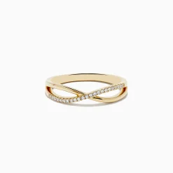 Rings|Effy Jewelry Trio 14K 3-Tone Gold Diamond Stackable Crossover Rings Set of 3