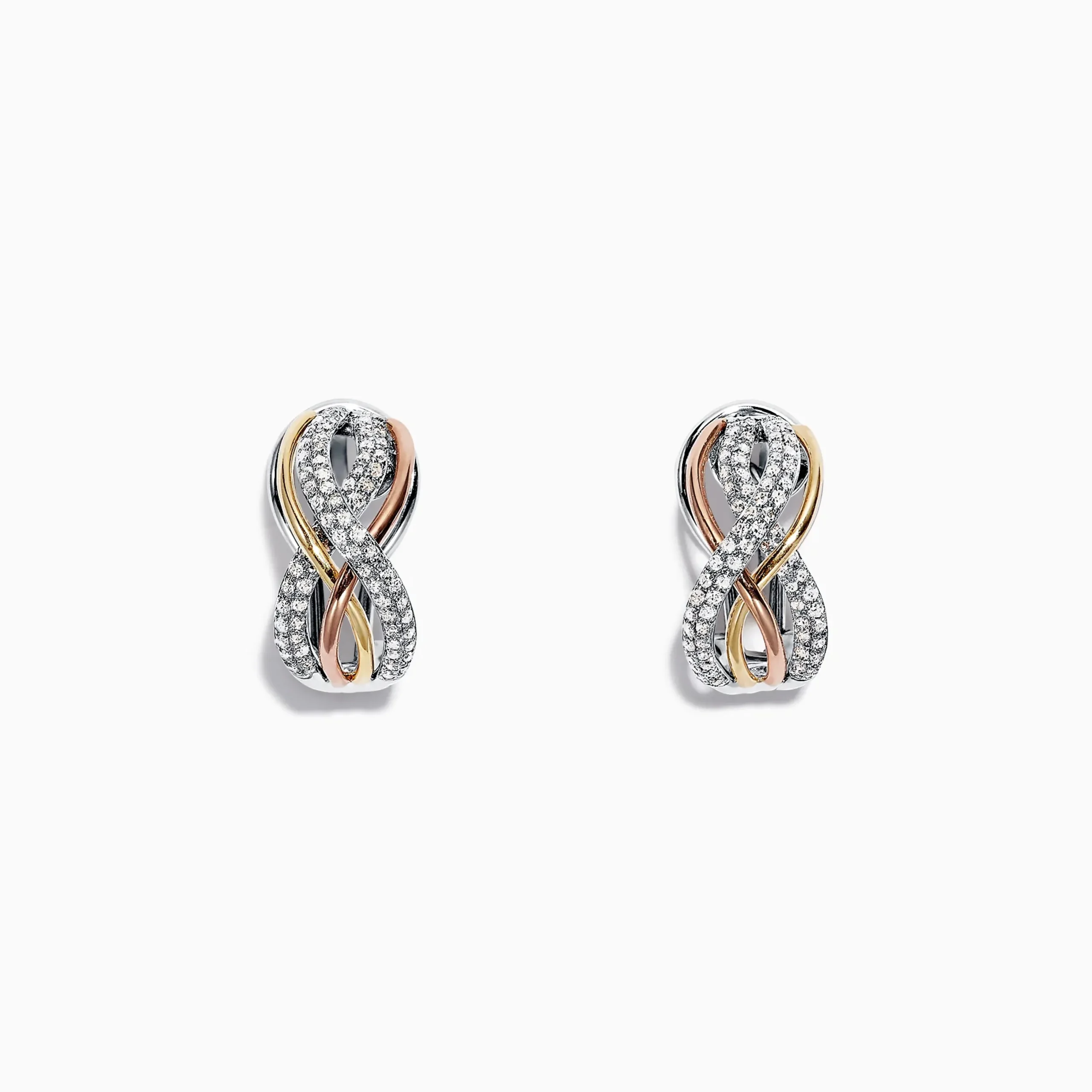 Earrings|Effy Jewelry Trio 14K Tri Color Gold 1/2" French Clip Diamond Earrings, 0.55 TCW