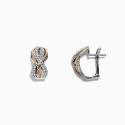 Earrings|Effy Jewelry Trio 14K Tri Color Gold 1/2" French Clip Diamond Earrings, 0.55 TCW