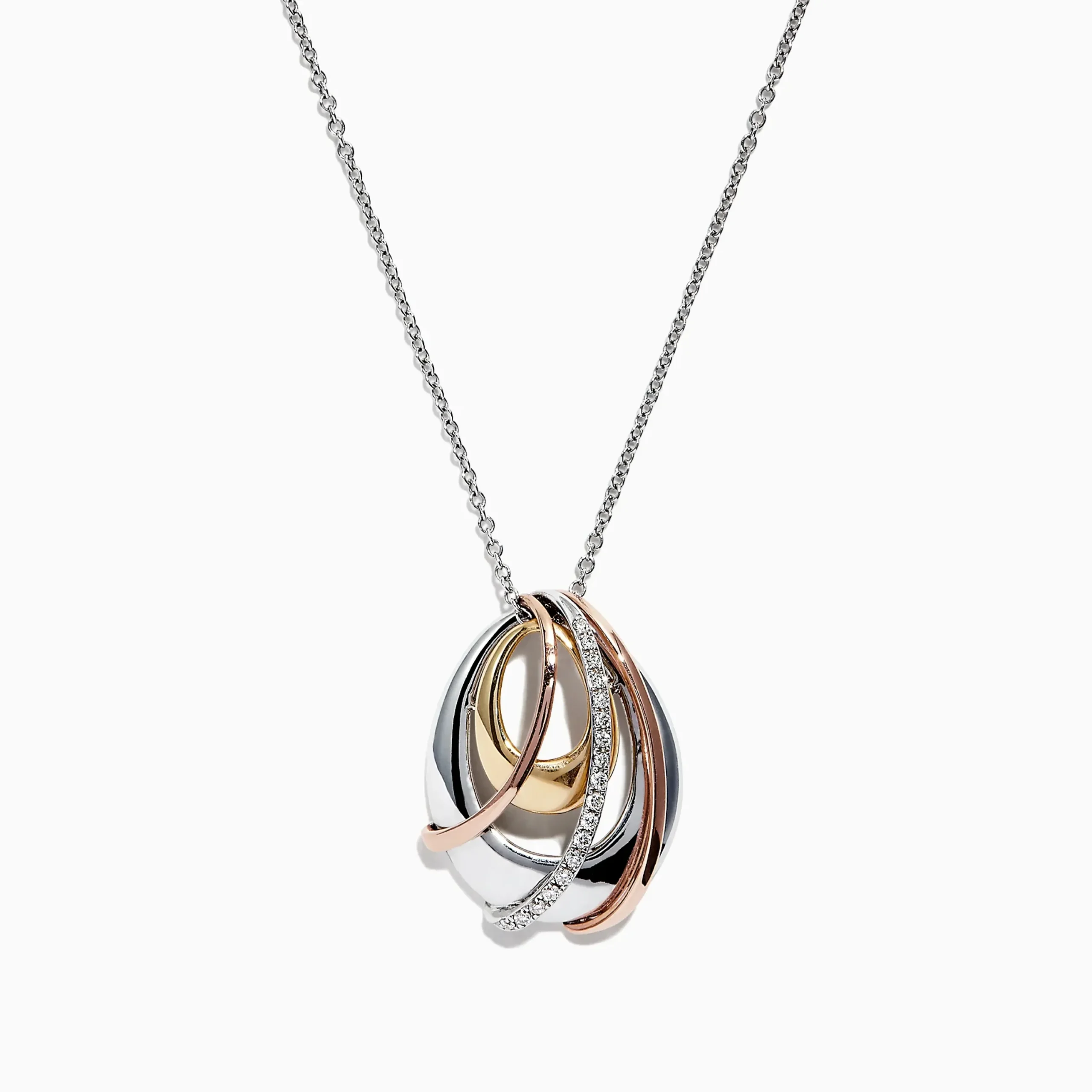 Necklaces & Pendants|Effy Jewelry Trio 14K Tri Color Gold Diamond Pendant, 0.11 TCW