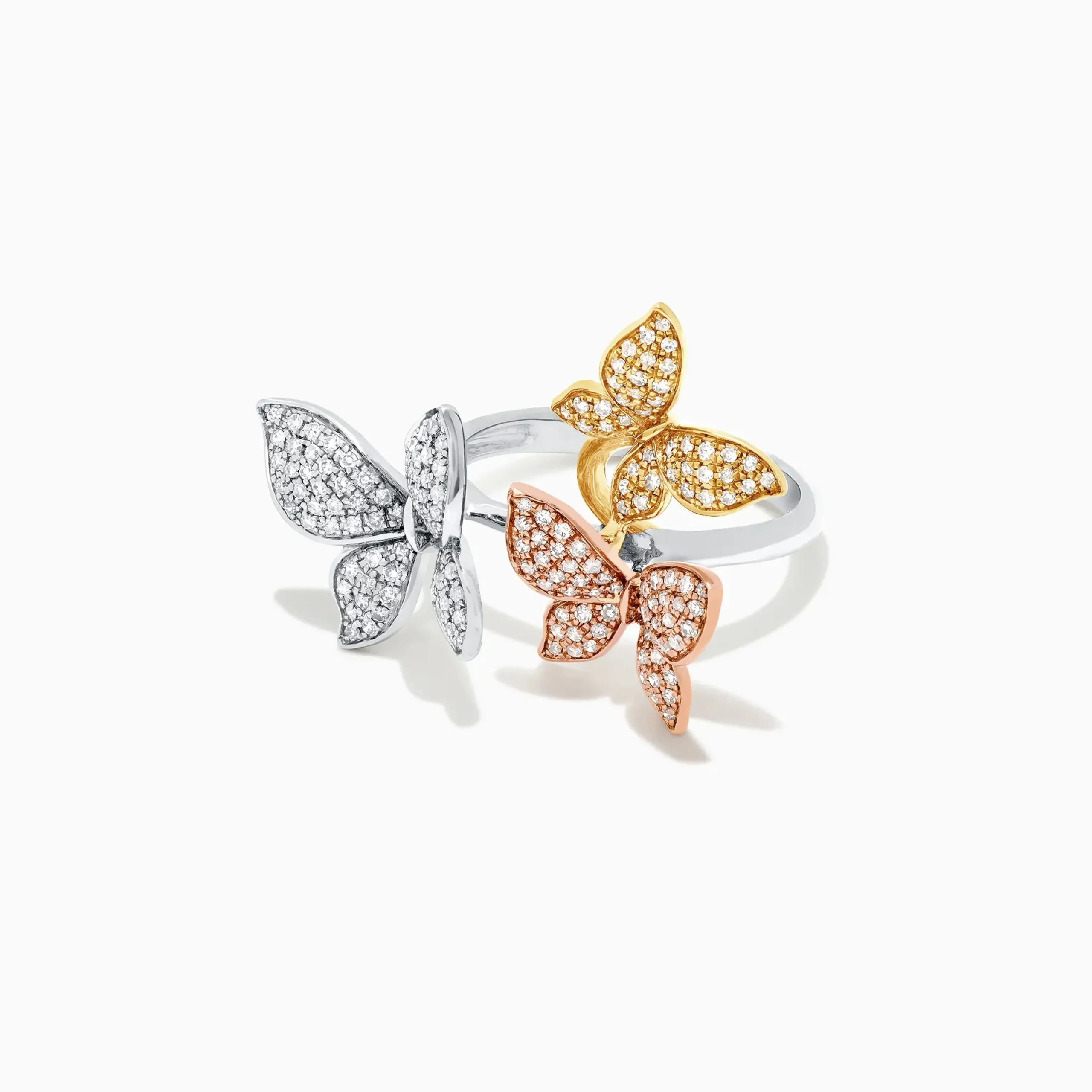 Rings|Effy Jewelry Trio 14K Tri Color Gold Diamond Butterfly Ring, 0.66 TCW