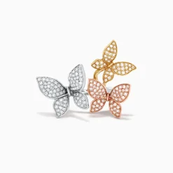Rings|Effy Jewelry Trio 14K Tri Color Gold Diamond Butterfly Ring, 0.66 TCW