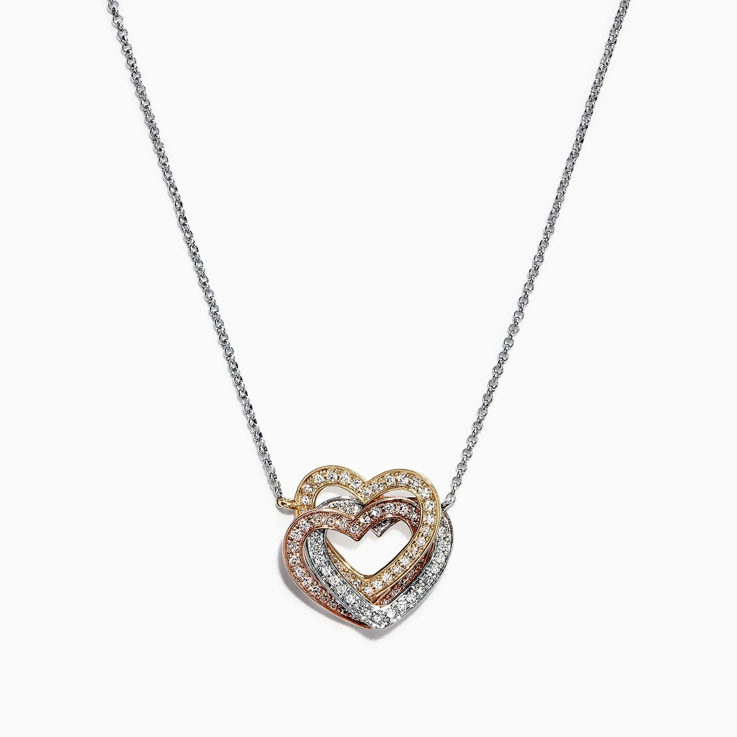 Necklaces & Pendants|Effy Jewelry Trio 14K Tri Color Gold Diamond Heart Necklace, 0.40 TCW
