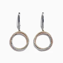 Earrings|Effy Jewelry Trio 14K Tri Color Gold Diamond Drop Earrings, 0.71 TCW