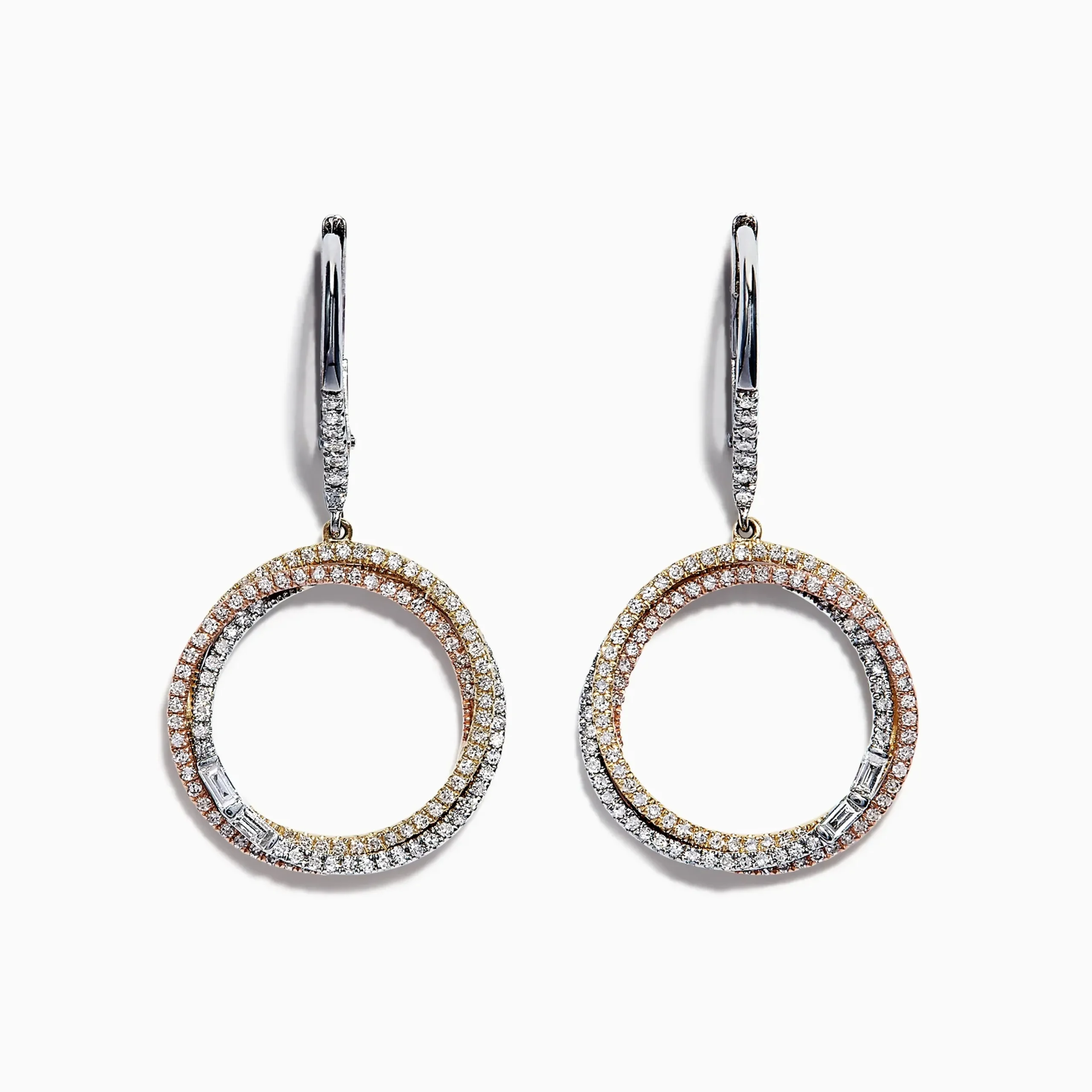 Earrings|Effy Jewelry Trio 14K Tri Color Gold Diamond Drop Earrings, 0.71 TCW