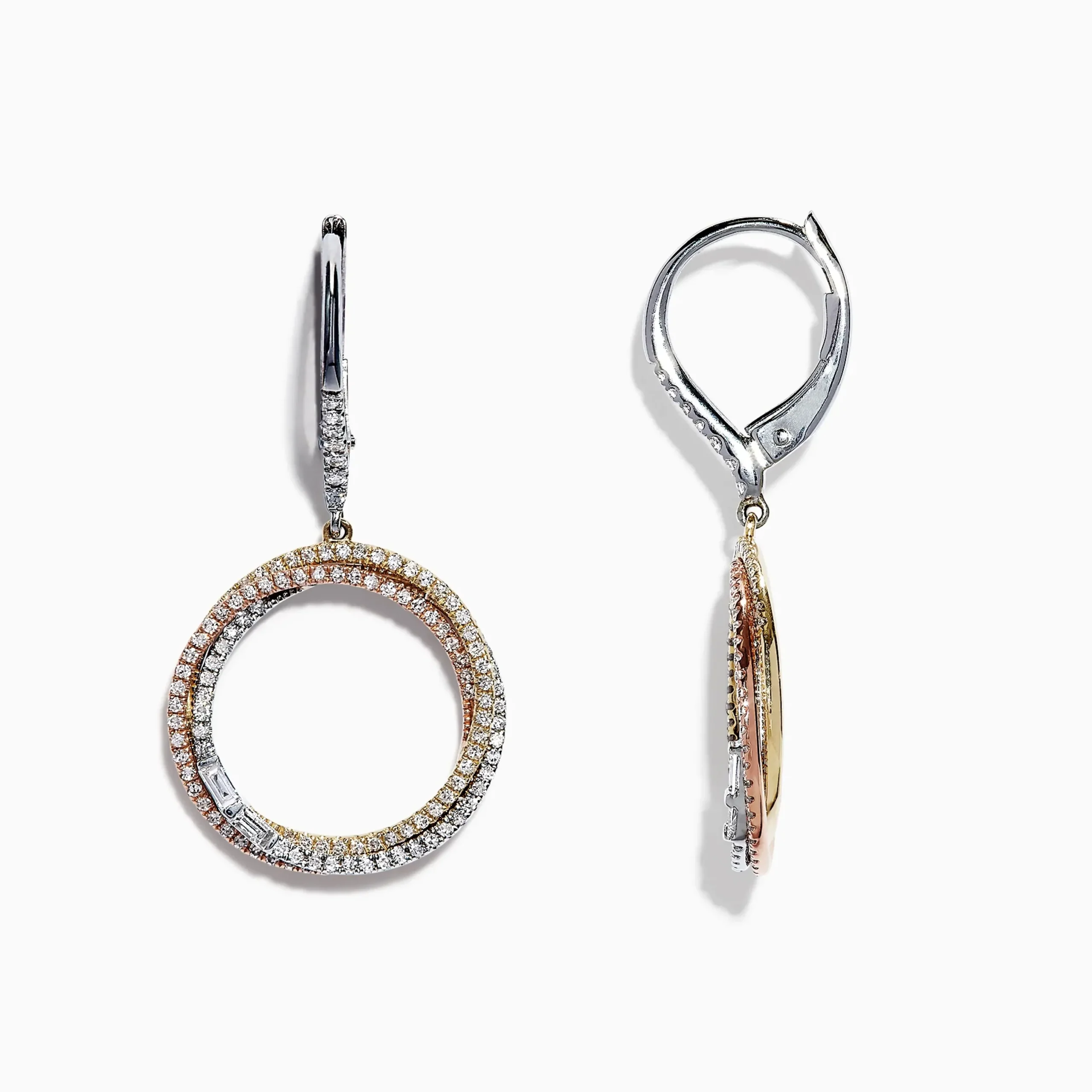 Earrings|Effy Jewelry Trio 14K Tri Color Gold Diamond Drop Earrings, 0.71 TCW