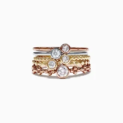 Rings|Effy Jewelry Trio 14K Tri Color Gold Diamond 5 Stack Ring, 0.61 TCW