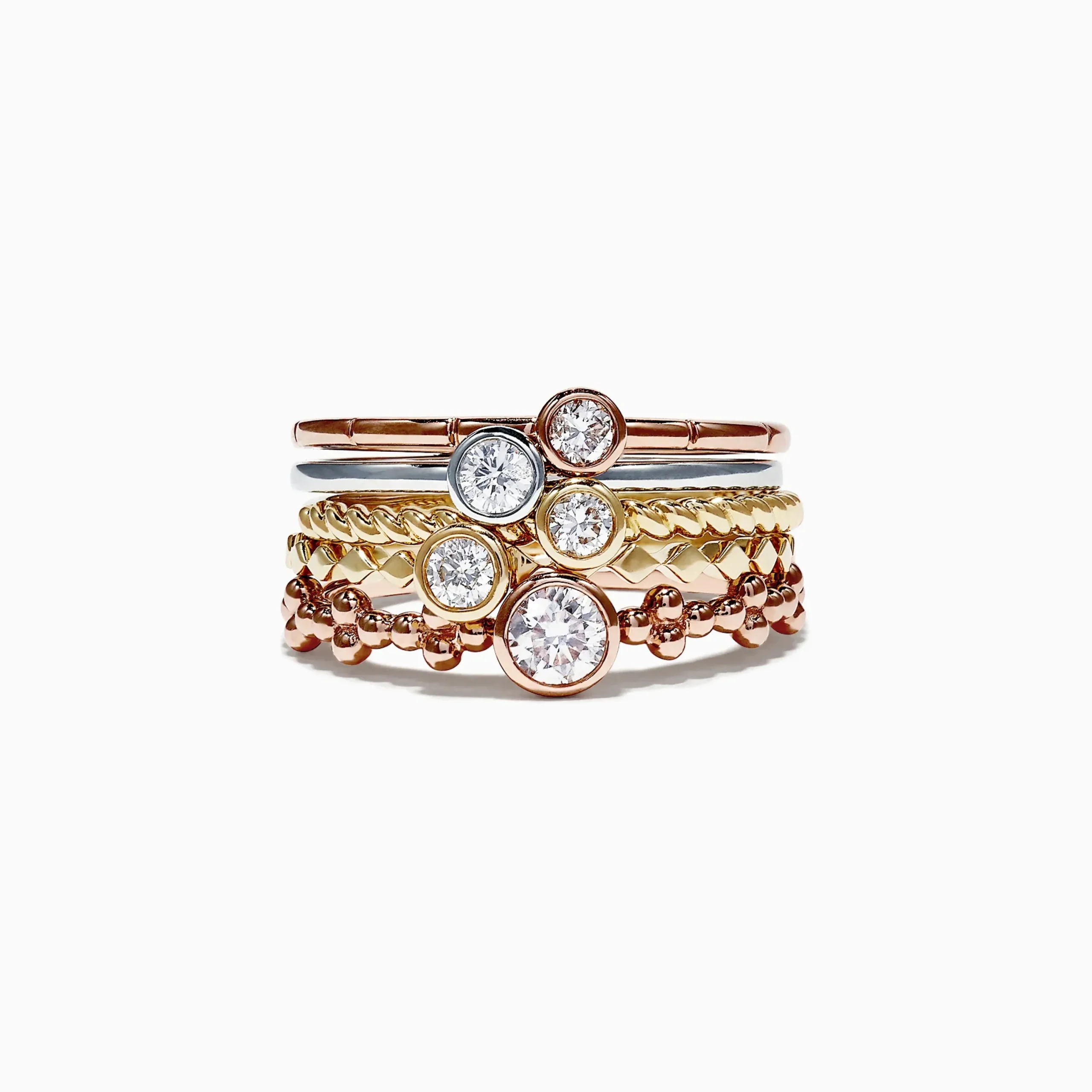 Rings|Effy Jewelry Trio 14K Tri Color Gold Diamond 5 Stack Ring, 0.61 TCW