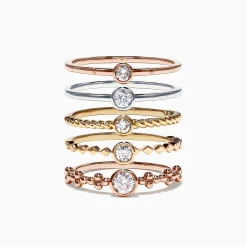 Rings|Effy Jewelry Trio 14K Tri Color Gold Diamond 5 Stack Ring, 0.61 TCW