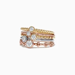 Rings|Effy Jewelry Trio 14K Tri Color Gold Diamond 5 Stack Ring, 0.61 TCW