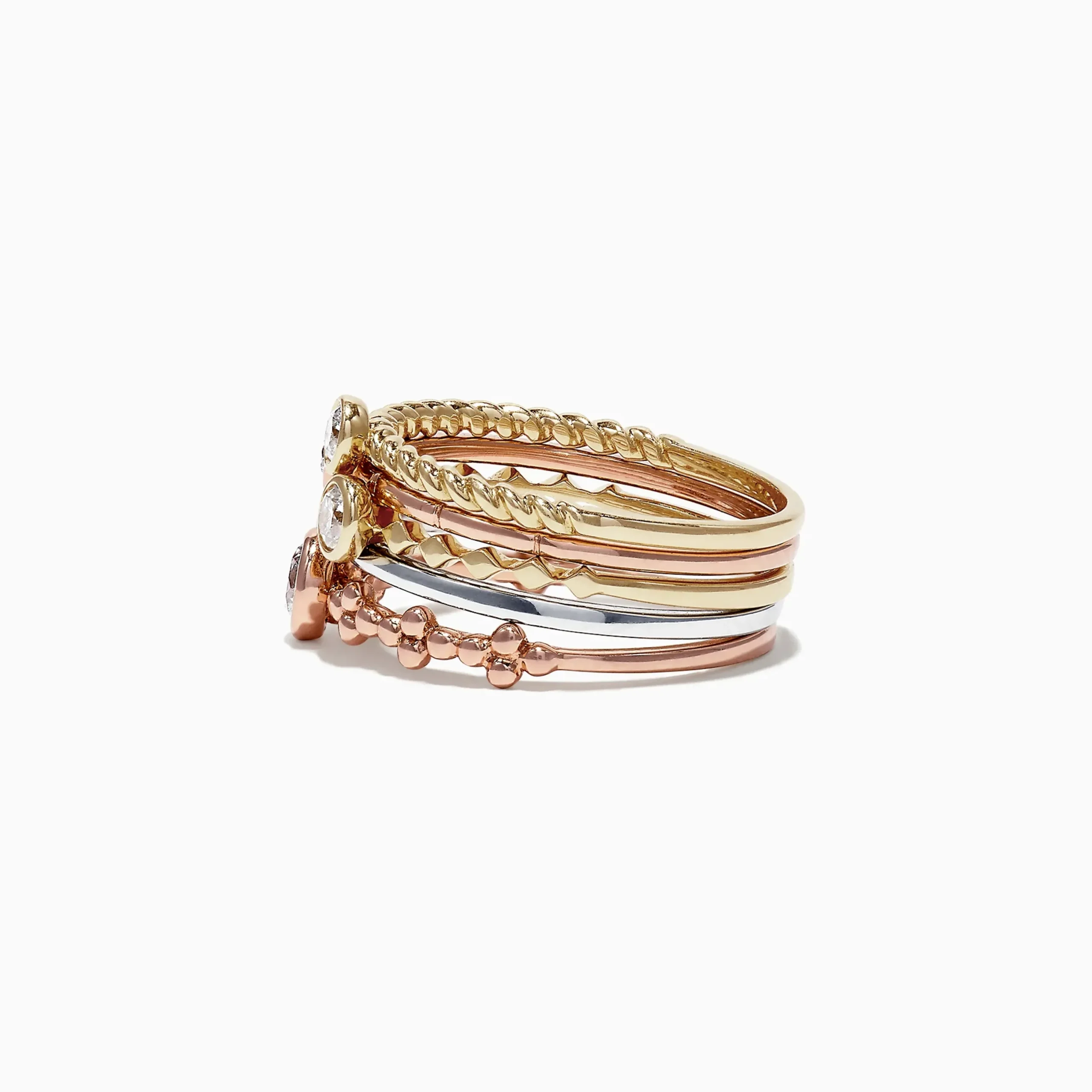 Rings|Effy Jewelry Trio 14K Tri Color Gold Diamond 5 Stack Ring, 0.61 TCW