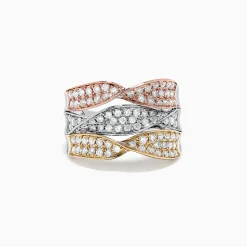 Rings|Effy Jewelry Trio 14K Tri Color Gold Diamond Twist Ring, 1.24 TCW