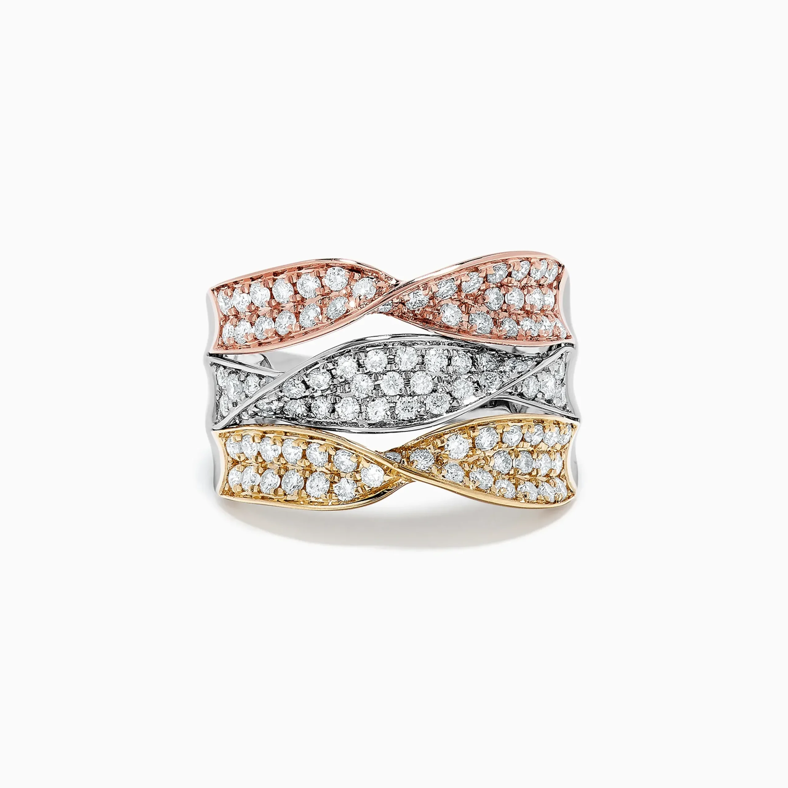 Rings|Effy Jewelry Trio 14K Tri Color Gold Diamond Twist Ring, 1.24 TCW